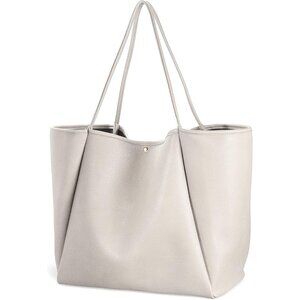 Hoxis Women Ivory PU+Polyester Weekender Oversize Vegan Leather Tote Handbag